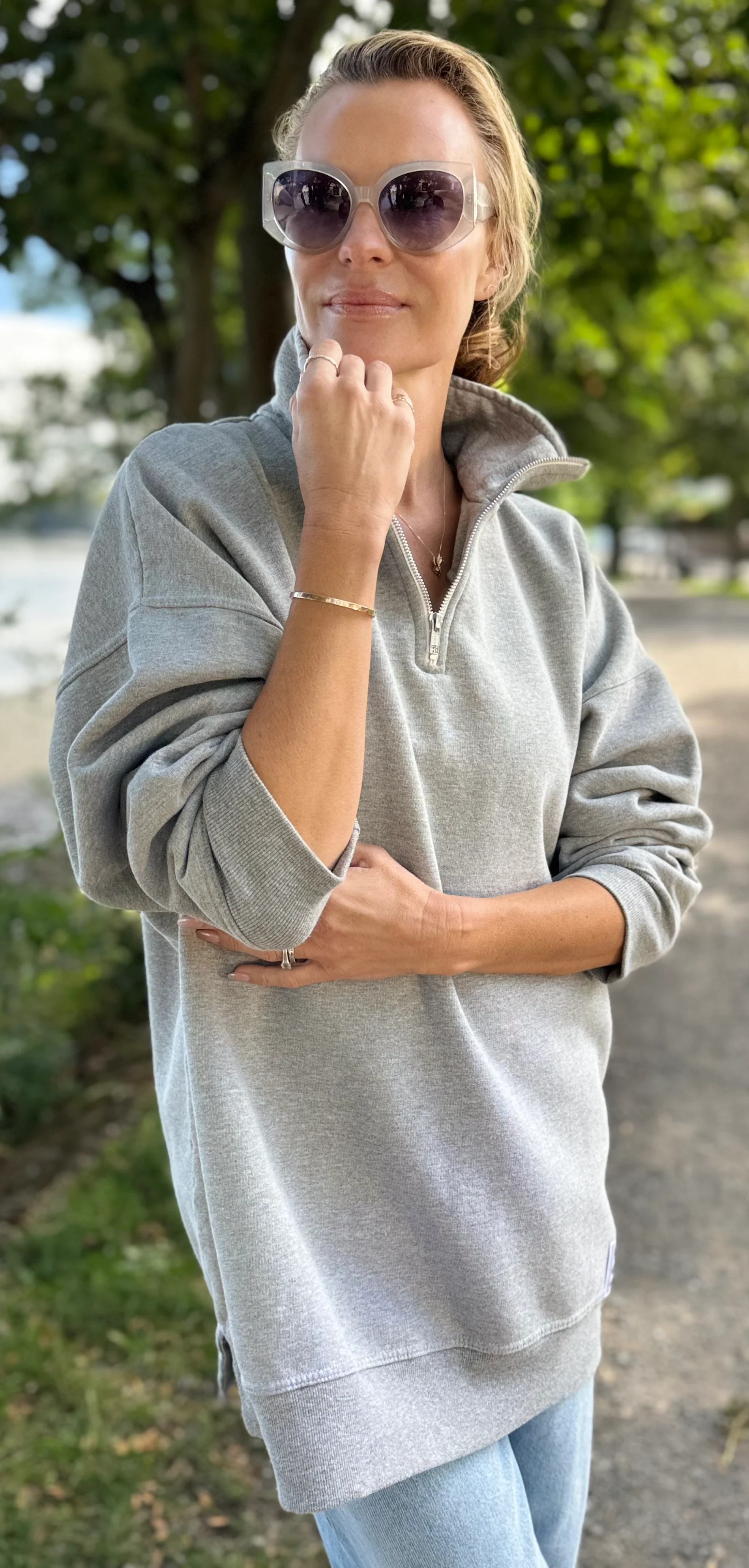 DIANA ZIP NECK - Grey Marl - Image 5